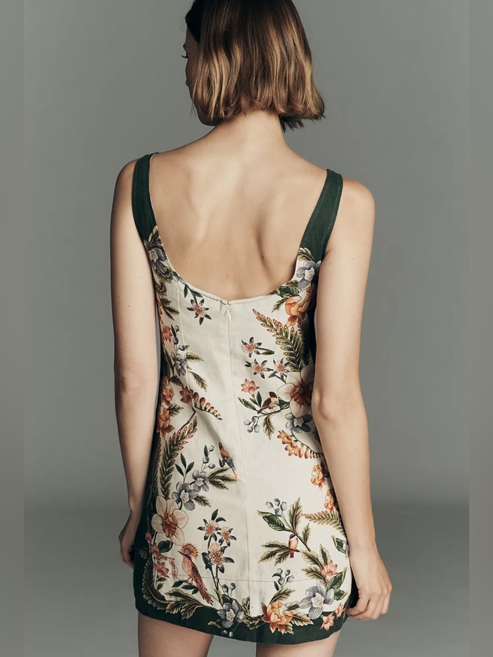 FARM Rio Linen Blend Sand Nature Garden Square Neck Mini Dress Size Small NWT - Picture 3 of 16